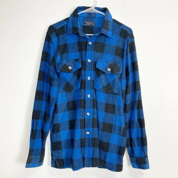 NEW Visitor Fleece Button Down Shirt Medium Blue Black Plaid Soft Shacket NWOT - Picture 1 of 9